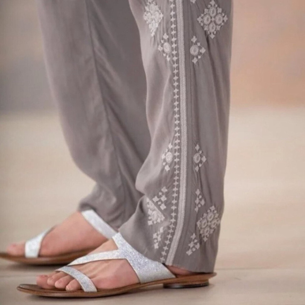 Sundance Tone It Up Embroidered Pull On Pants Taupe Medium Boho Resort Coastal - Picture 4 of 11